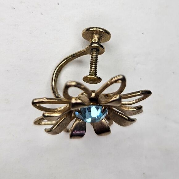 Vintage Demi Parure Blue Rhinestone Floral Screw Back Brooch Pin Earring Set - Picture 10 of 10